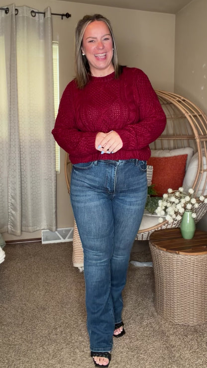 Michelle Mae Cable Knit Sweater - Cranberry
