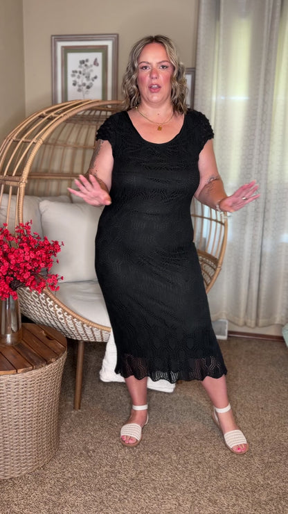 On the Town Lace Scoop Neck Dress in Black