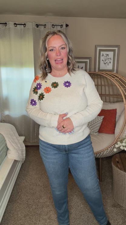 Michelle Mae Fall Floral Sweater - Beige