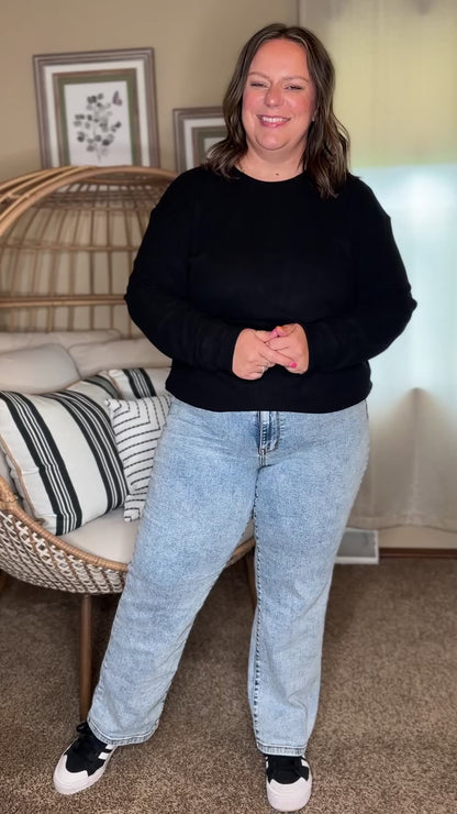 Michelle Mae Corrine Ribbed Pullover Top - Black