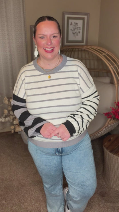 Striped Simplicity Color Block Relaxed Pullover