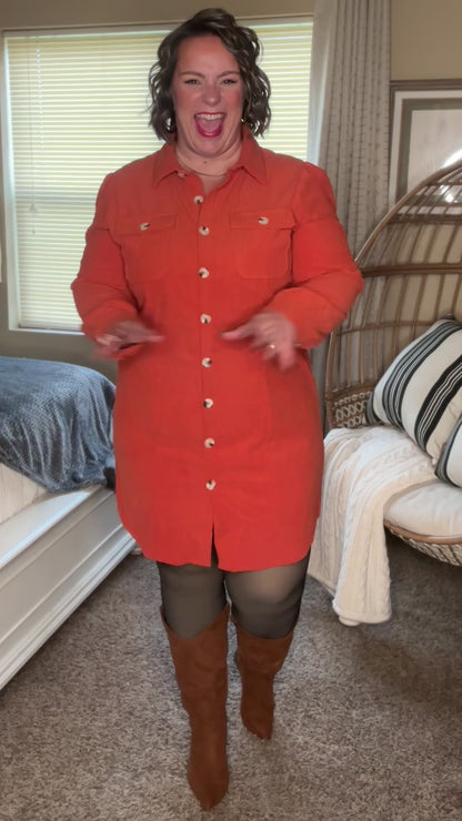 Clever in Corduroy Shirt Dress