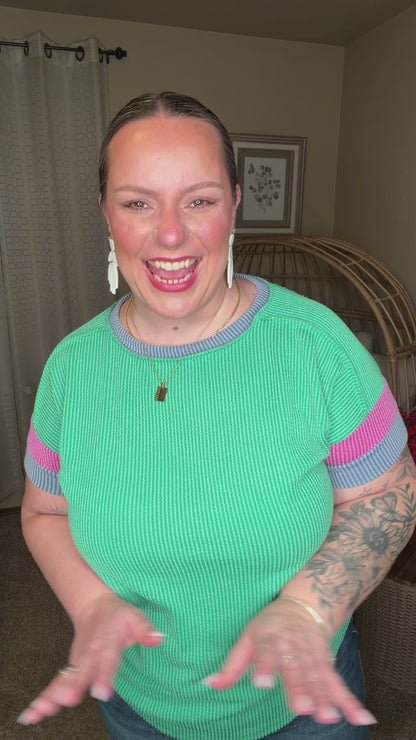It's an Ego Thing Cable Ribbed Knit Top in Kelly Green