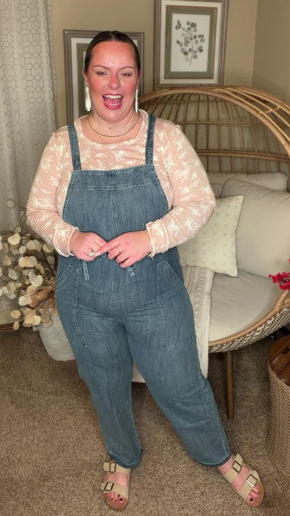 Too Cute to Compute Waist Tie Overalls in Dark Blue