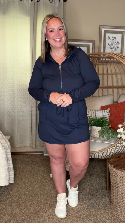 Getting Out Long Sleeve Hoodie Romper in Navy
