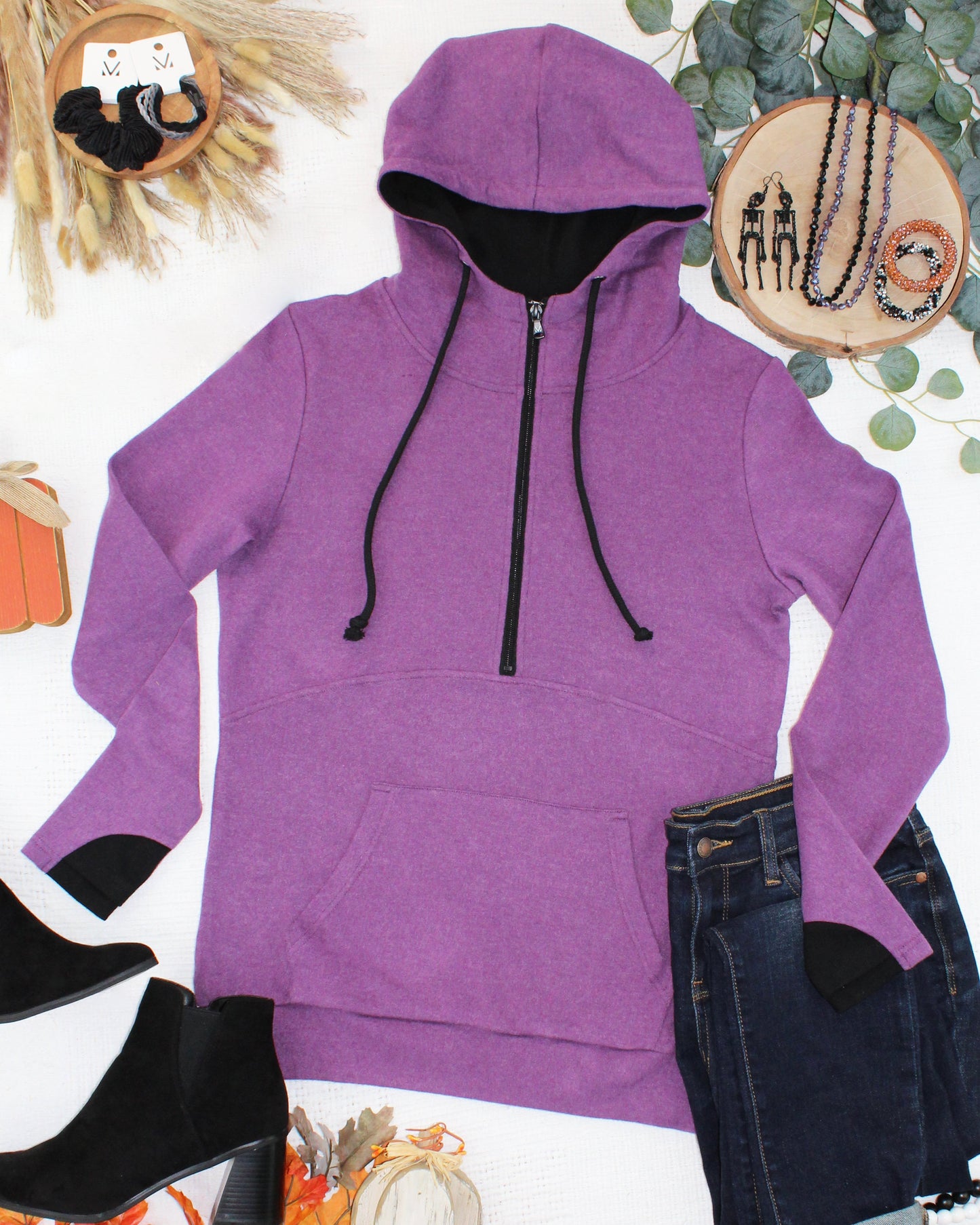 Michelle Mae Classic HalfZip Hoodie - Black and Purple