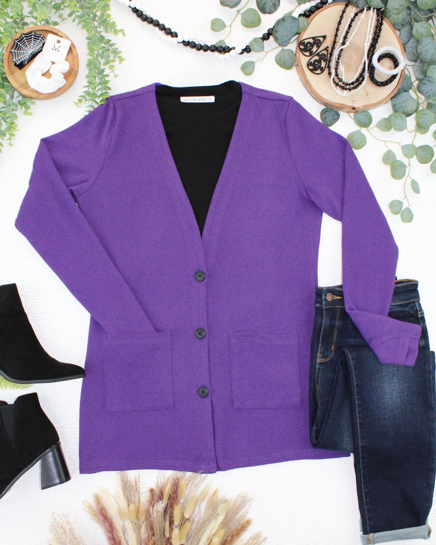 Michelle Mae Cori Cardigan - Heathered Purple