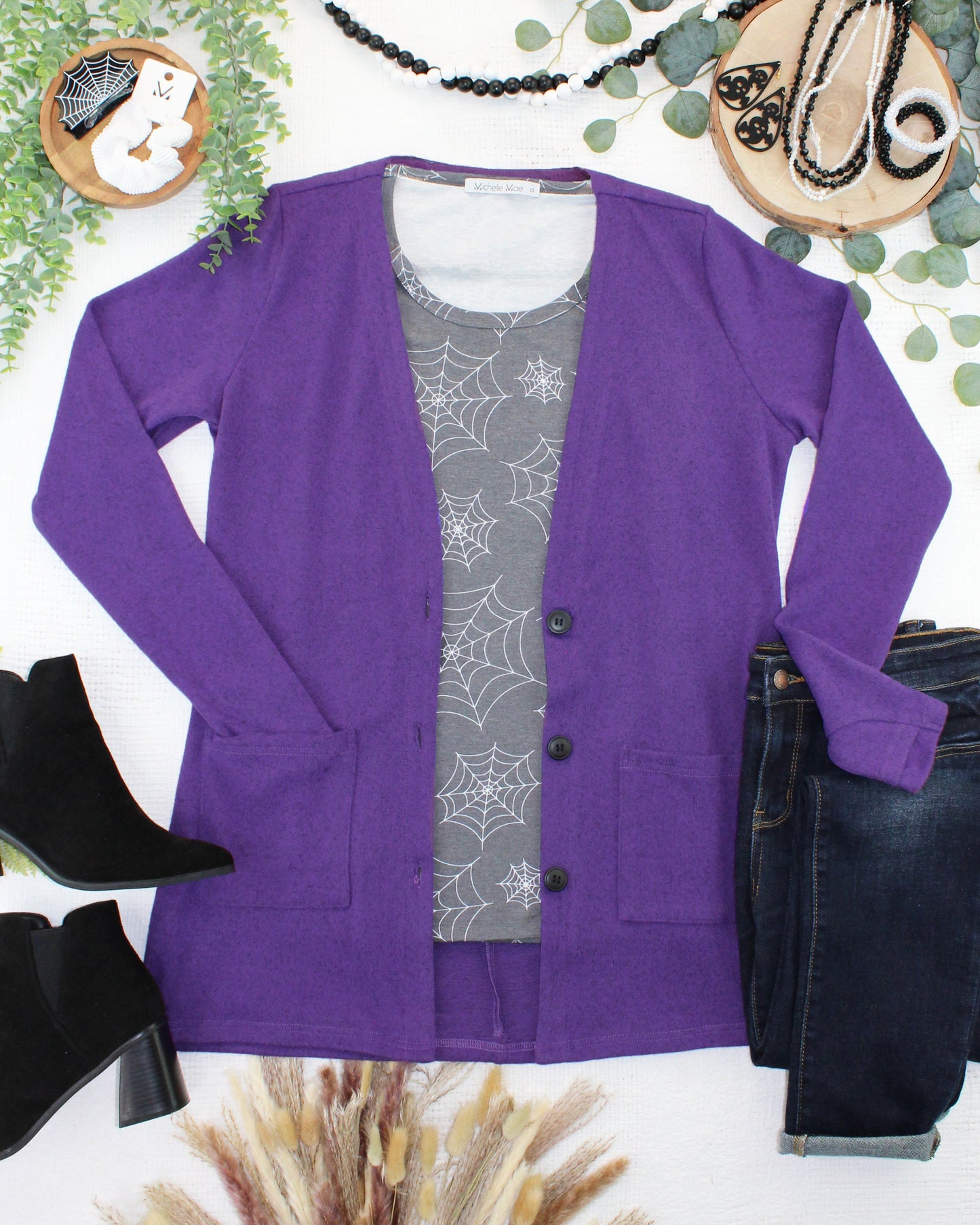 Michelle Mae Cori Cardigan - Heathered Purple
