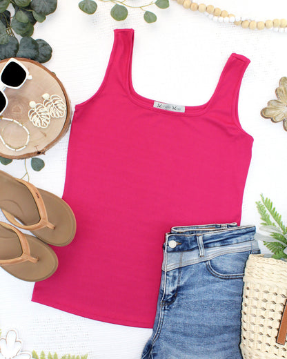 Michelle Mae Rachel Ribbed Tank -  Hot Pink