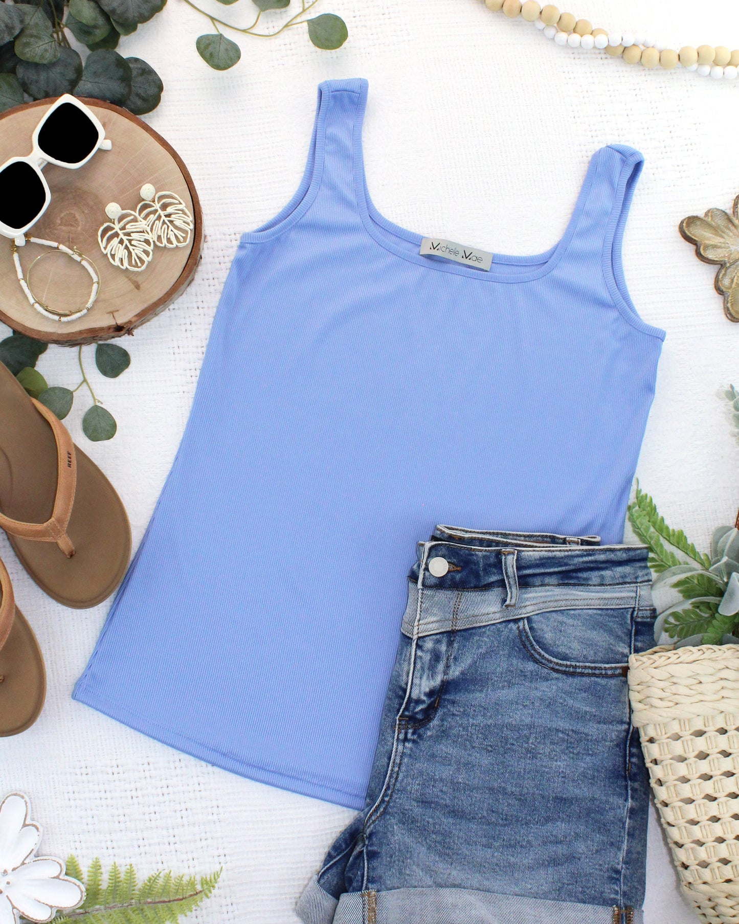 Michelle Mae Rachel Ribbed Tank -  Sky Blue