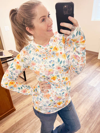 Michelle Mae Blair Long Sleeve Top - Watercolor Floral