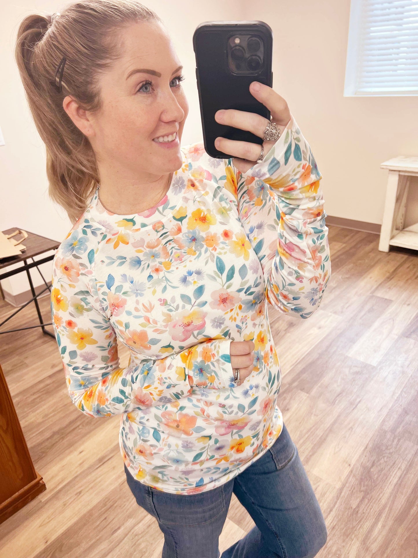 Michelle Mae Blair Long Sleeve Top - Watercolor Floral