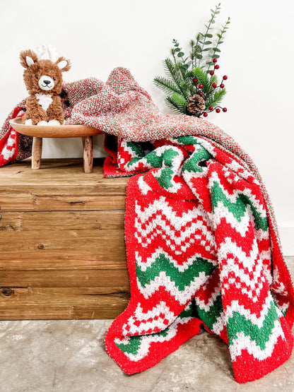 Michelle Mae Plush and Fuzzy Blanket - Holiday Chevron