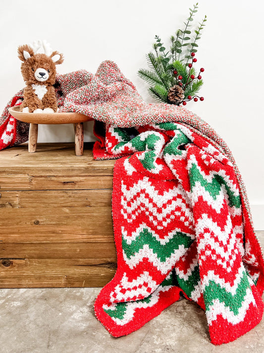 Michelle Mae Plush and Fuzzy Blanket - Holiday Chevron