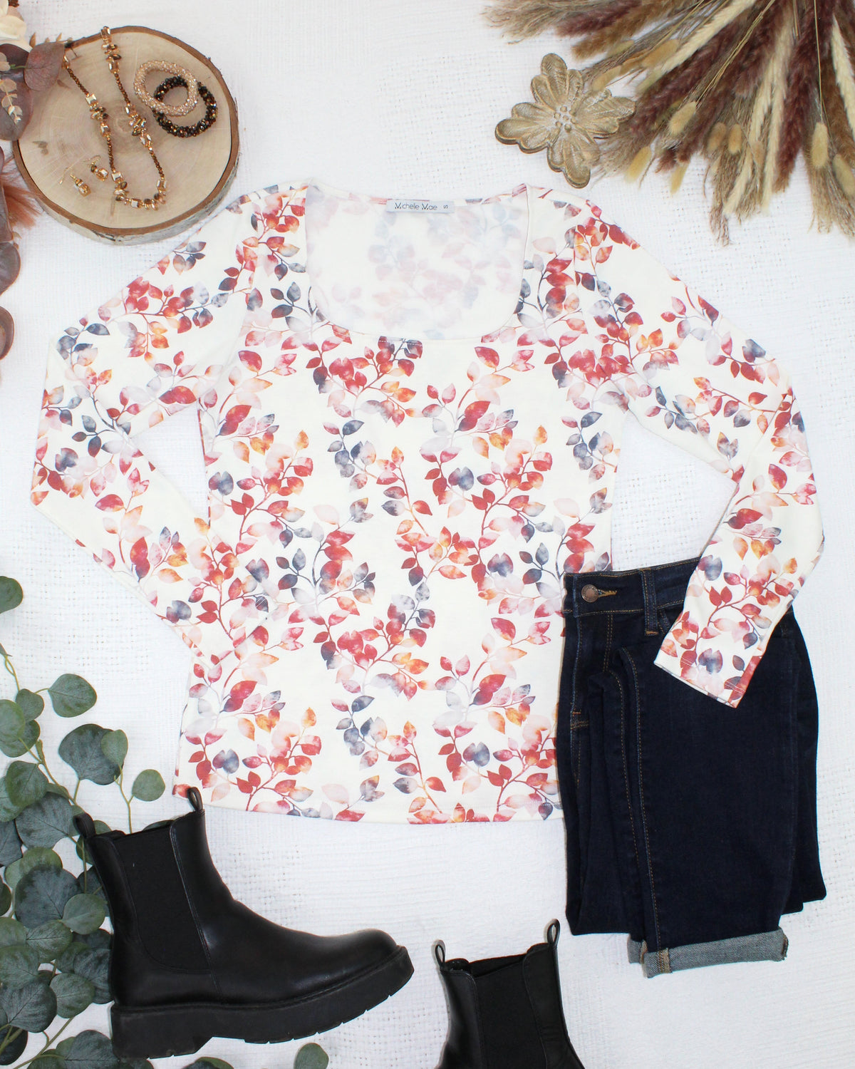 Michelle Mae Alyssa Long Sleeve Top - Autumn Watercolor