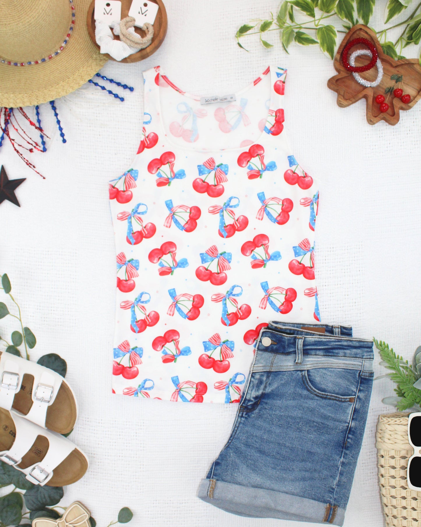 Michelle Mae Romy Tank - Patriotic Cherries