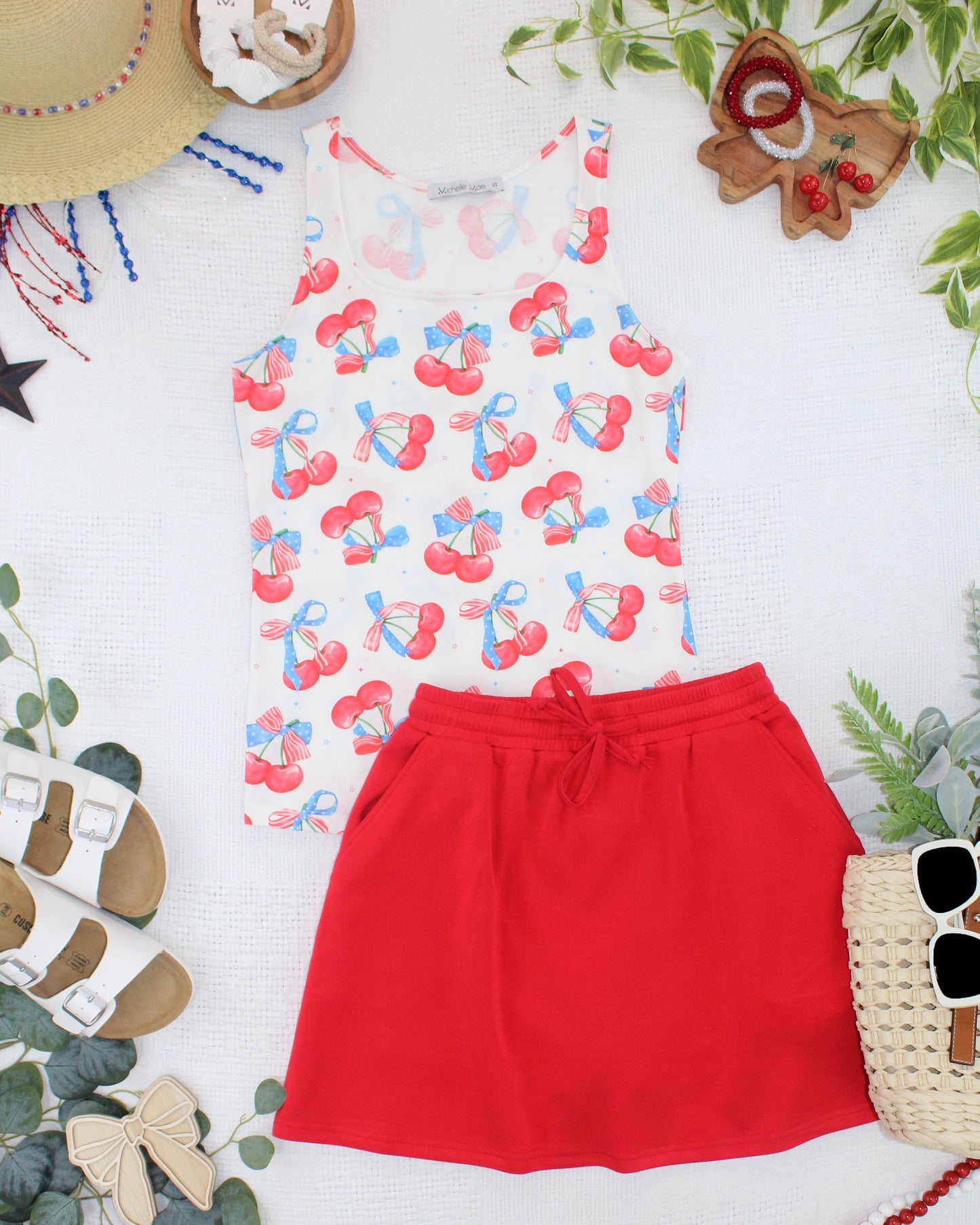 Michelle Mae Romy Tank - Patriotic Cherries