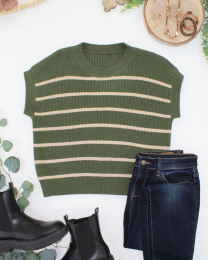 Michelle Mae Striped Sweater Top - Olive and Tan