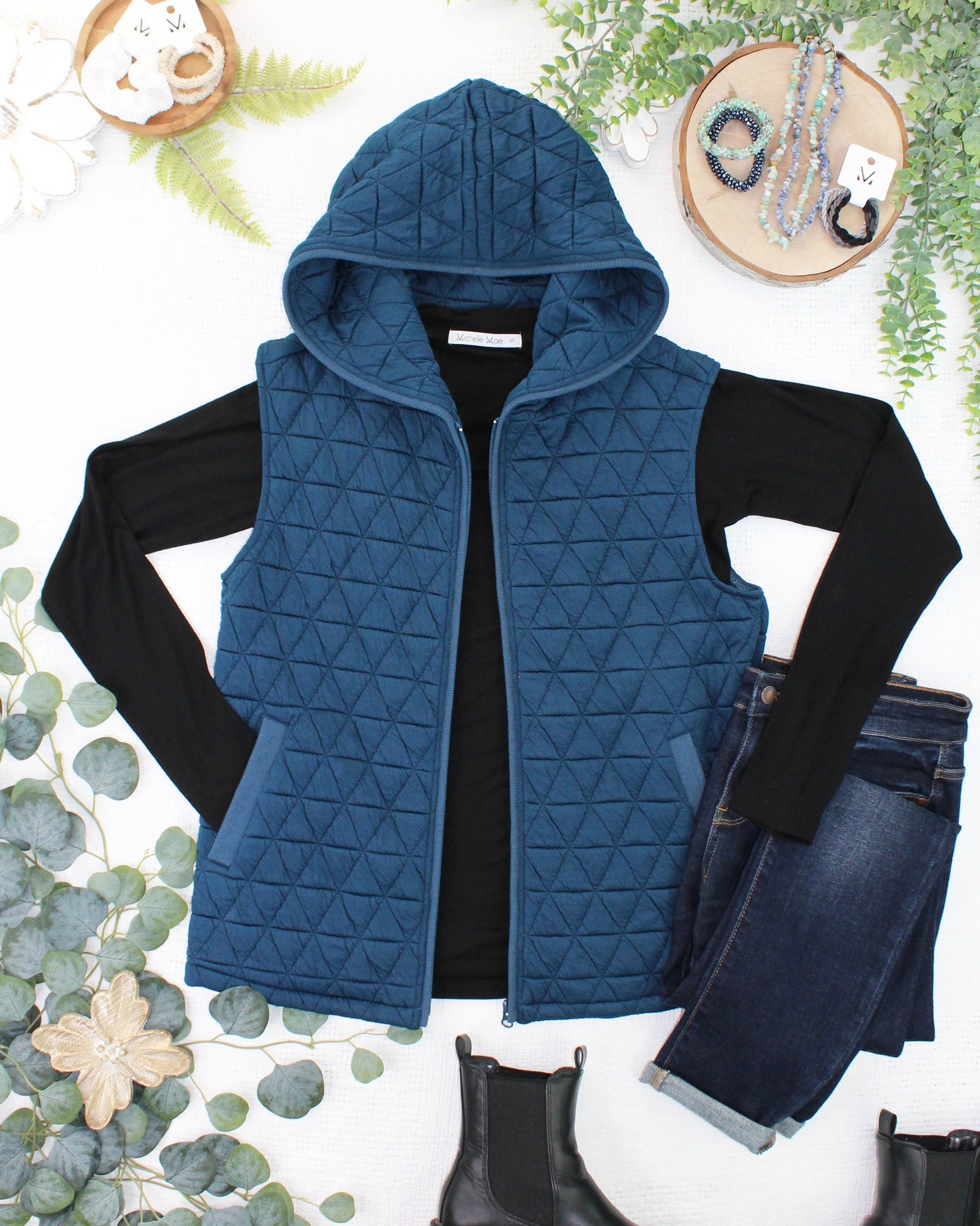 Michelle Mae Heather Geometric Hooded Vest - Teal