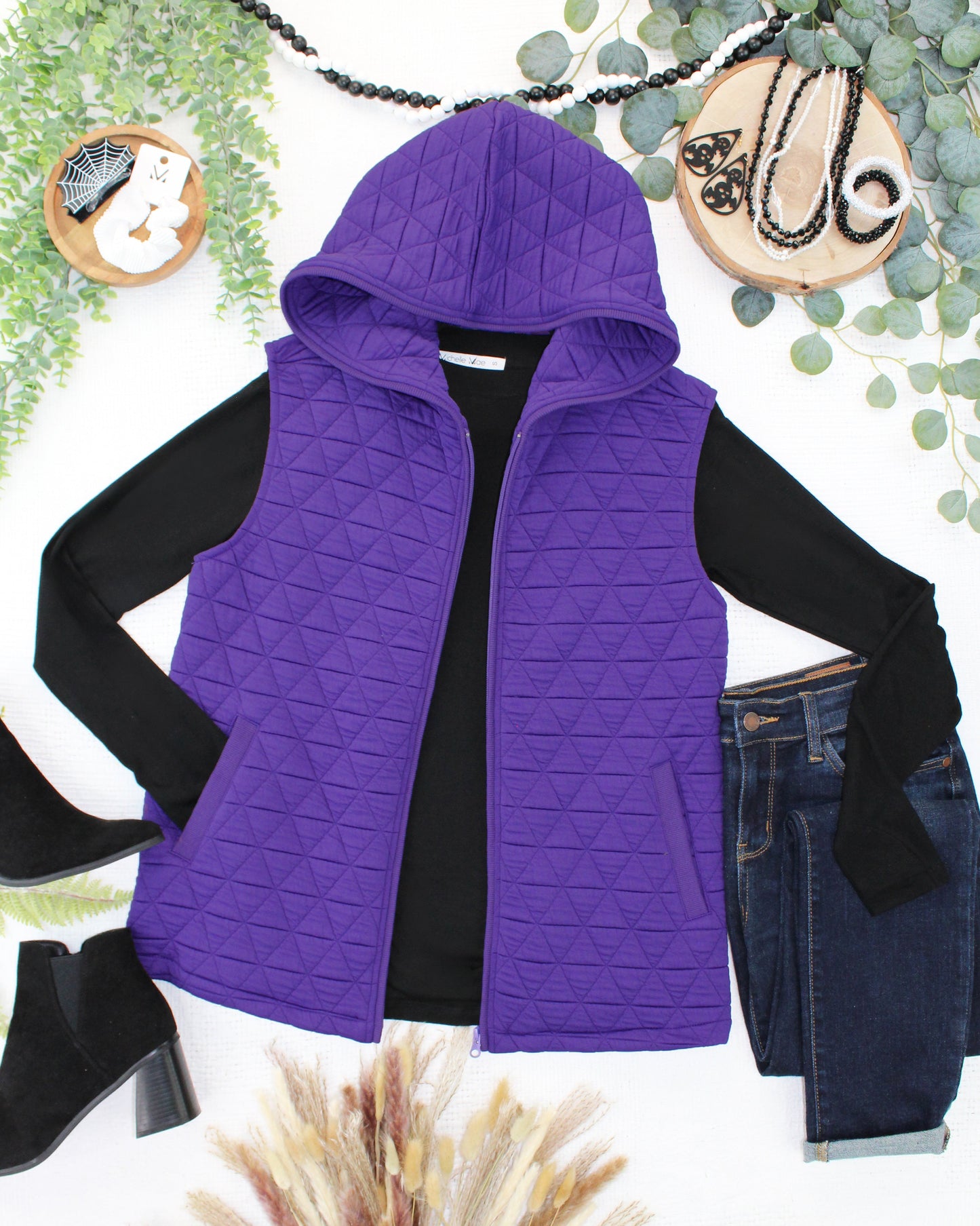Michelle Mae Heather Geometric Hooded Vest - Purple