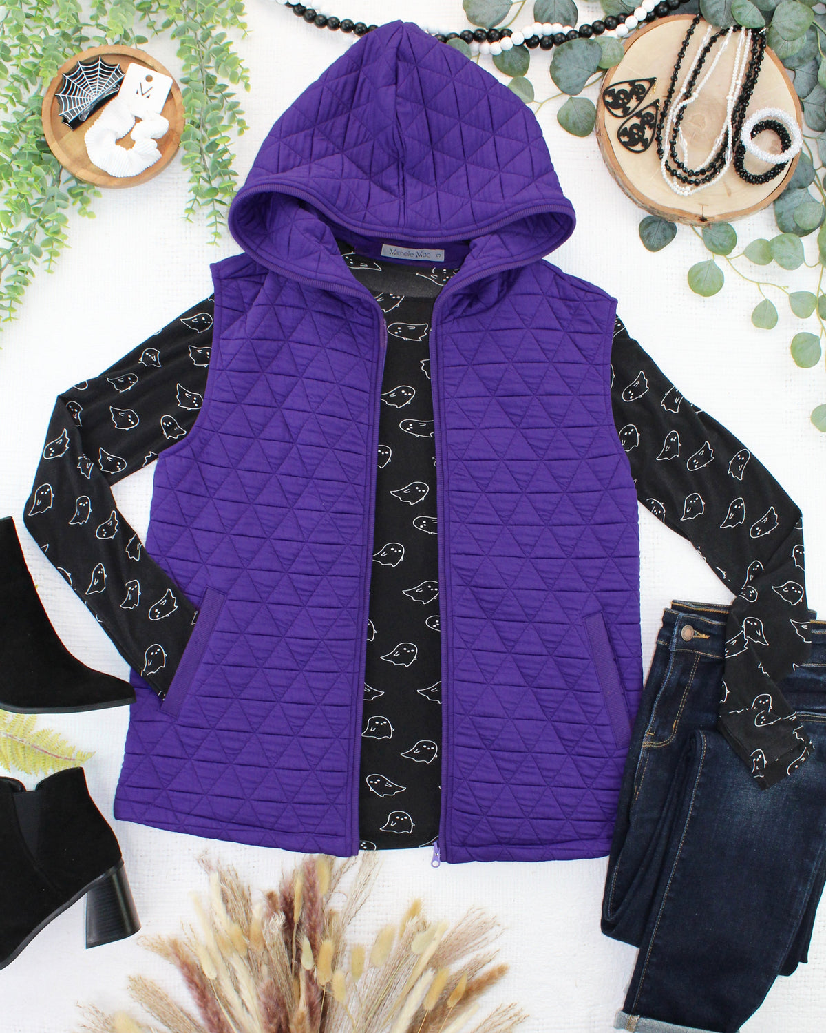 Michelle Mae Heather Geometric Hooded Vest - Purple