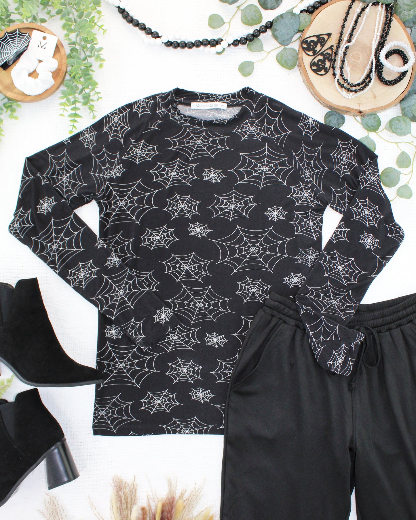 Michelle Mae  Blair Long Sleeve Top - Midnight Webs