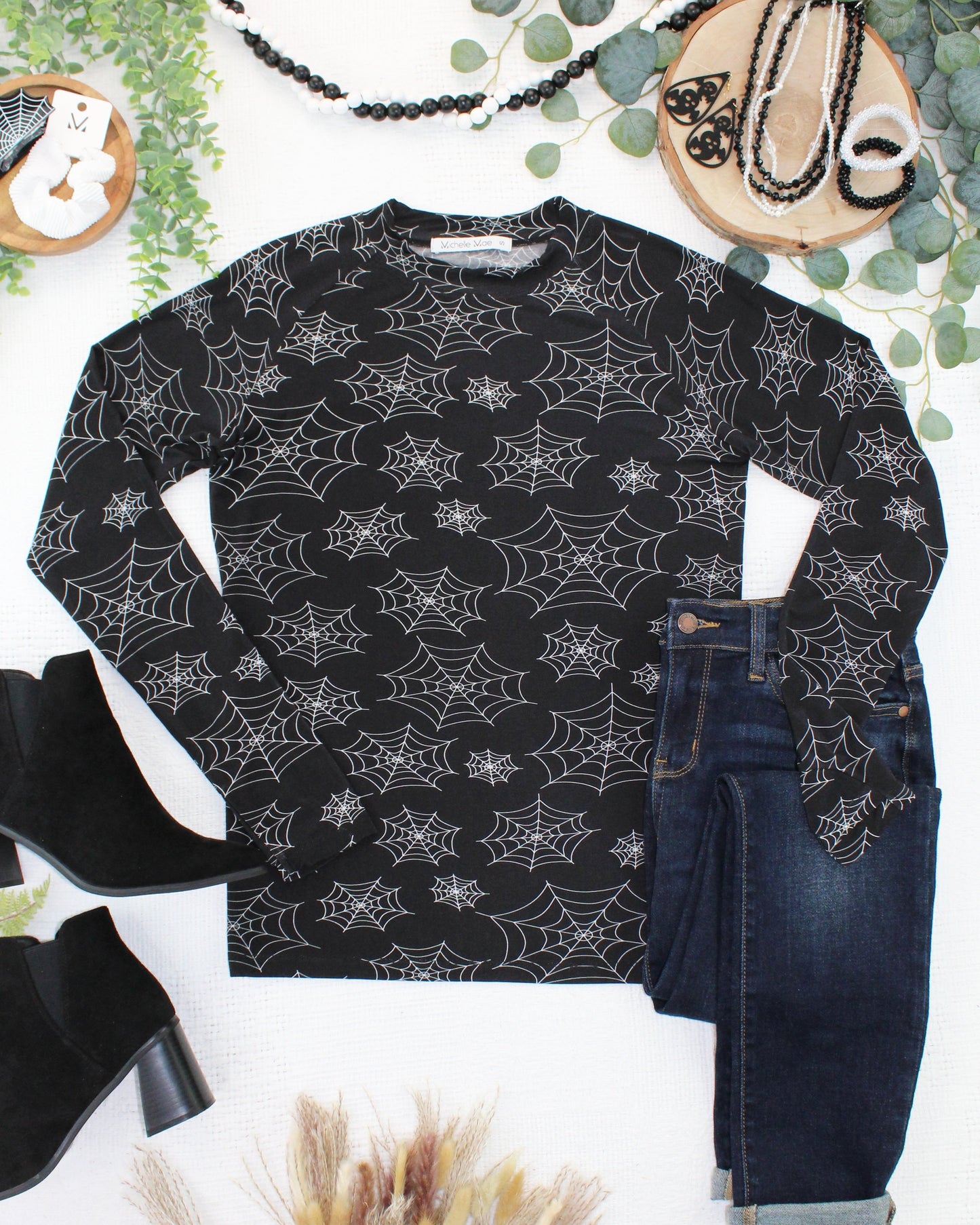 Michelle Mae  Blair Long Sleeve Top - Midnight Webs