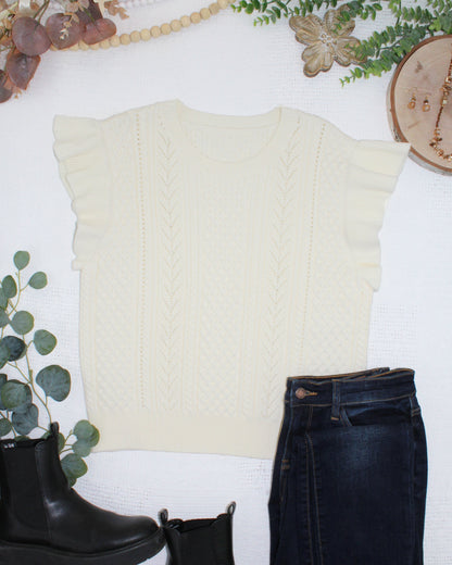 Michelle Mae Felicity Flutter Sweater Top - Ivory