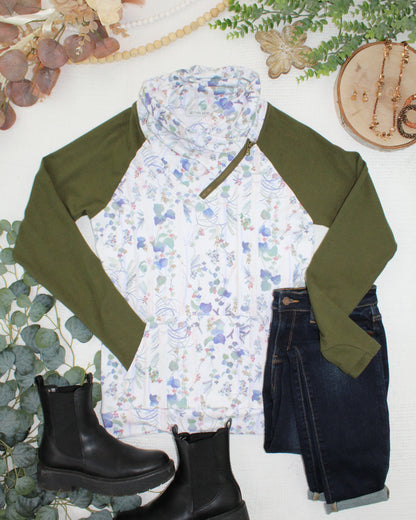 Michelle Mae Classic Zoey ZipCowl Sweatshirt - Olive Meadow and Olive