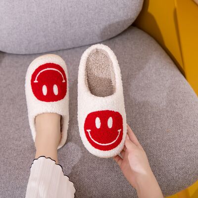 Melody Smiley Face Cozy Slippers-Red