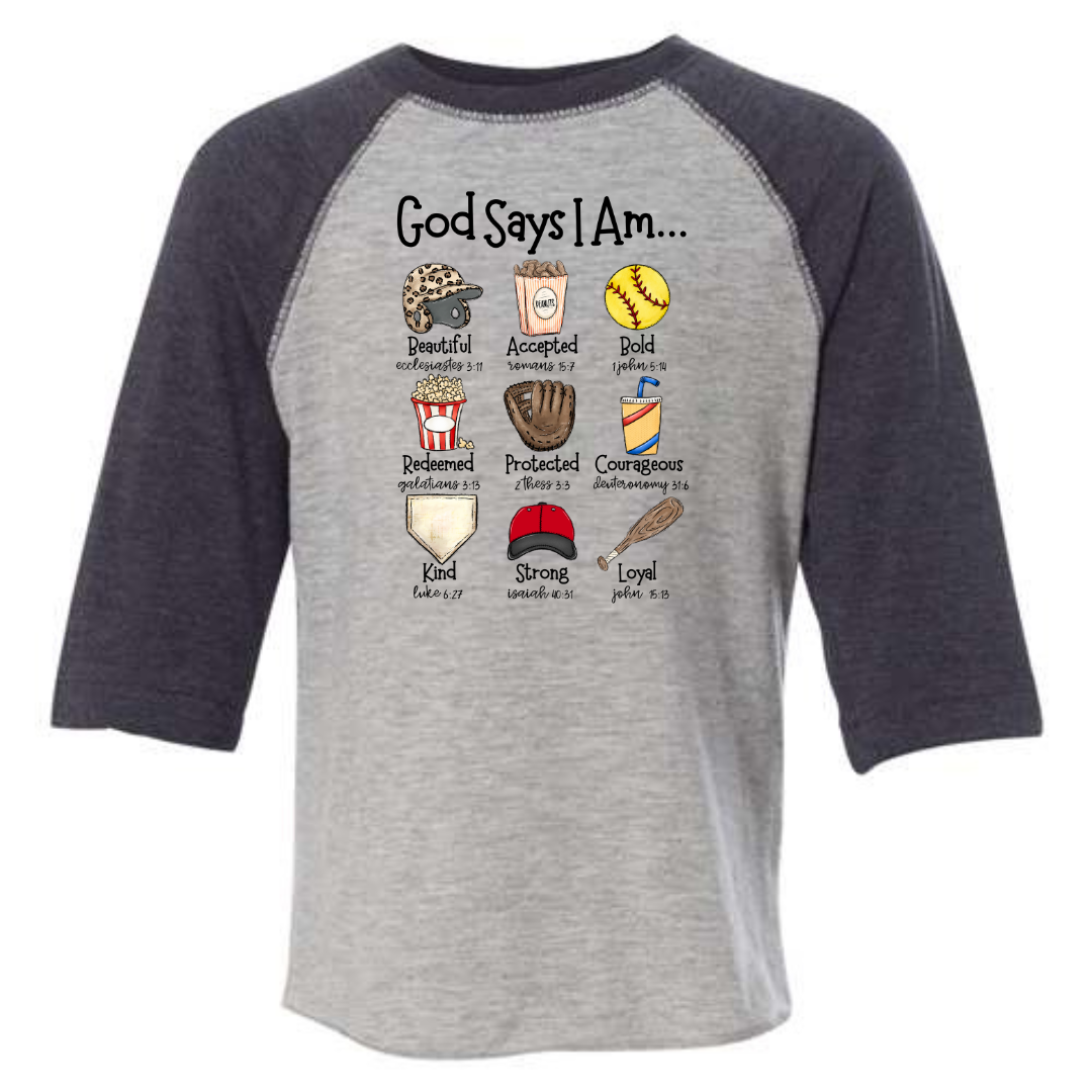 Softball God Says I Am Youth & Toddler Raglan