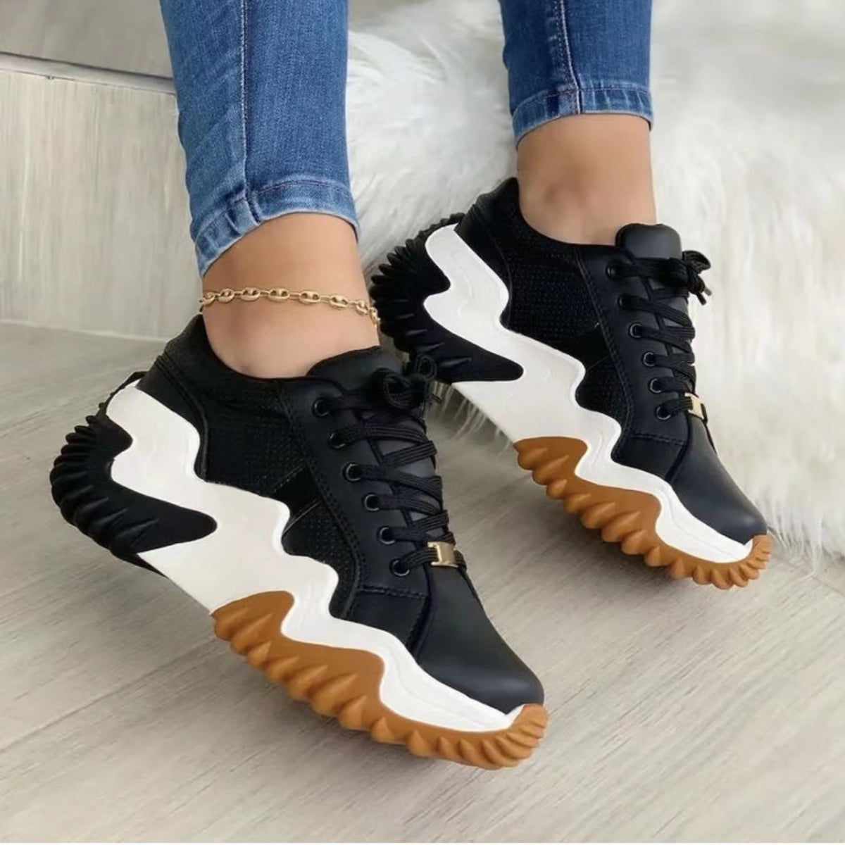 PREORDER- Lace-Up PU Leather Platform Sneakers