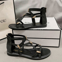 PREORDER- Open Toe Back Zipper Flat Sandals