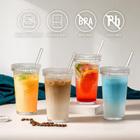 Combler 12 oz Glass Cups with Lids and Straws **FINAL SALE**