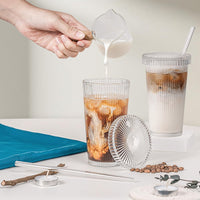 Combler 12 oz Glass Cups with Lids and Straws **FINAL SALE**