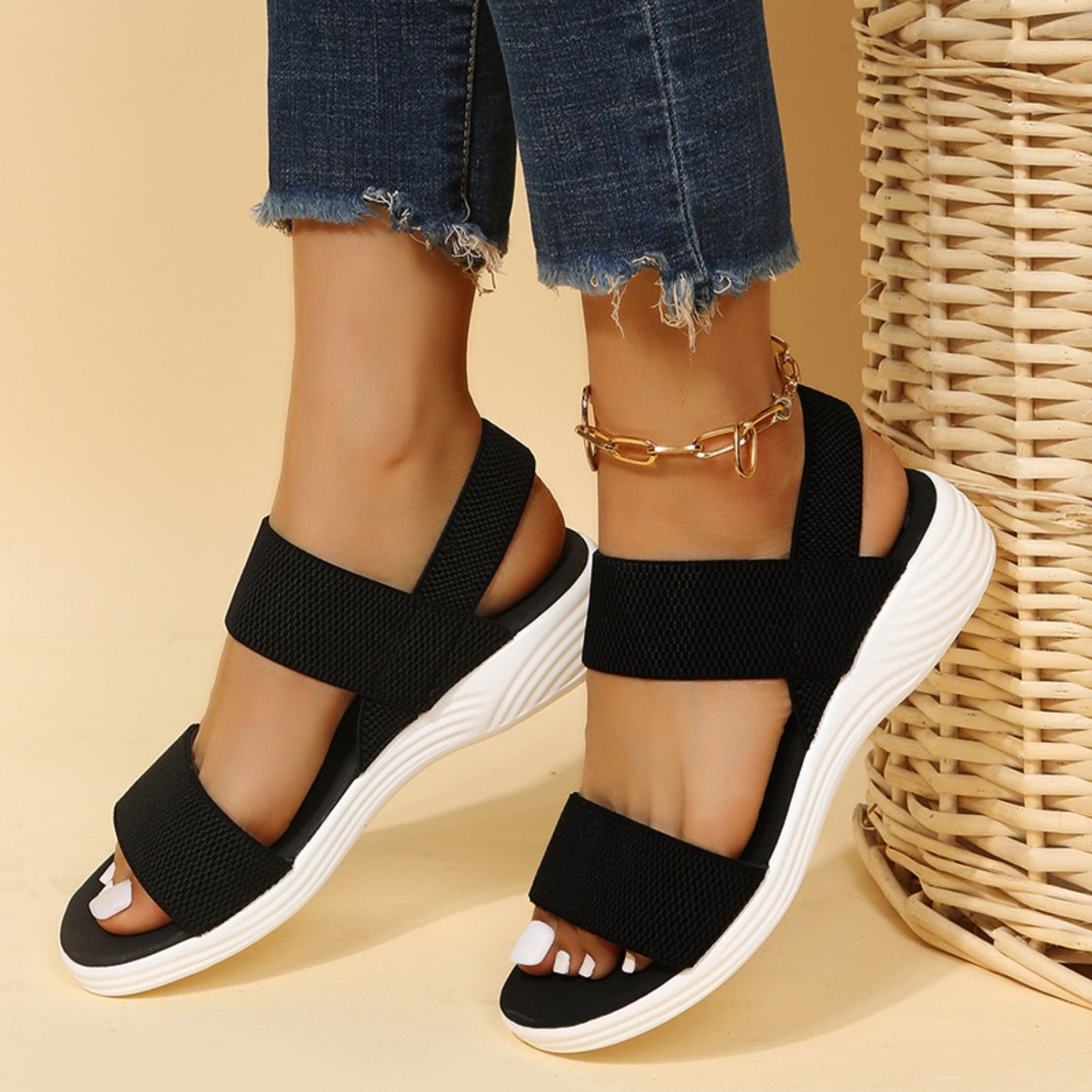 PREORDER- Rubber Open Toe Low Heel Sandals