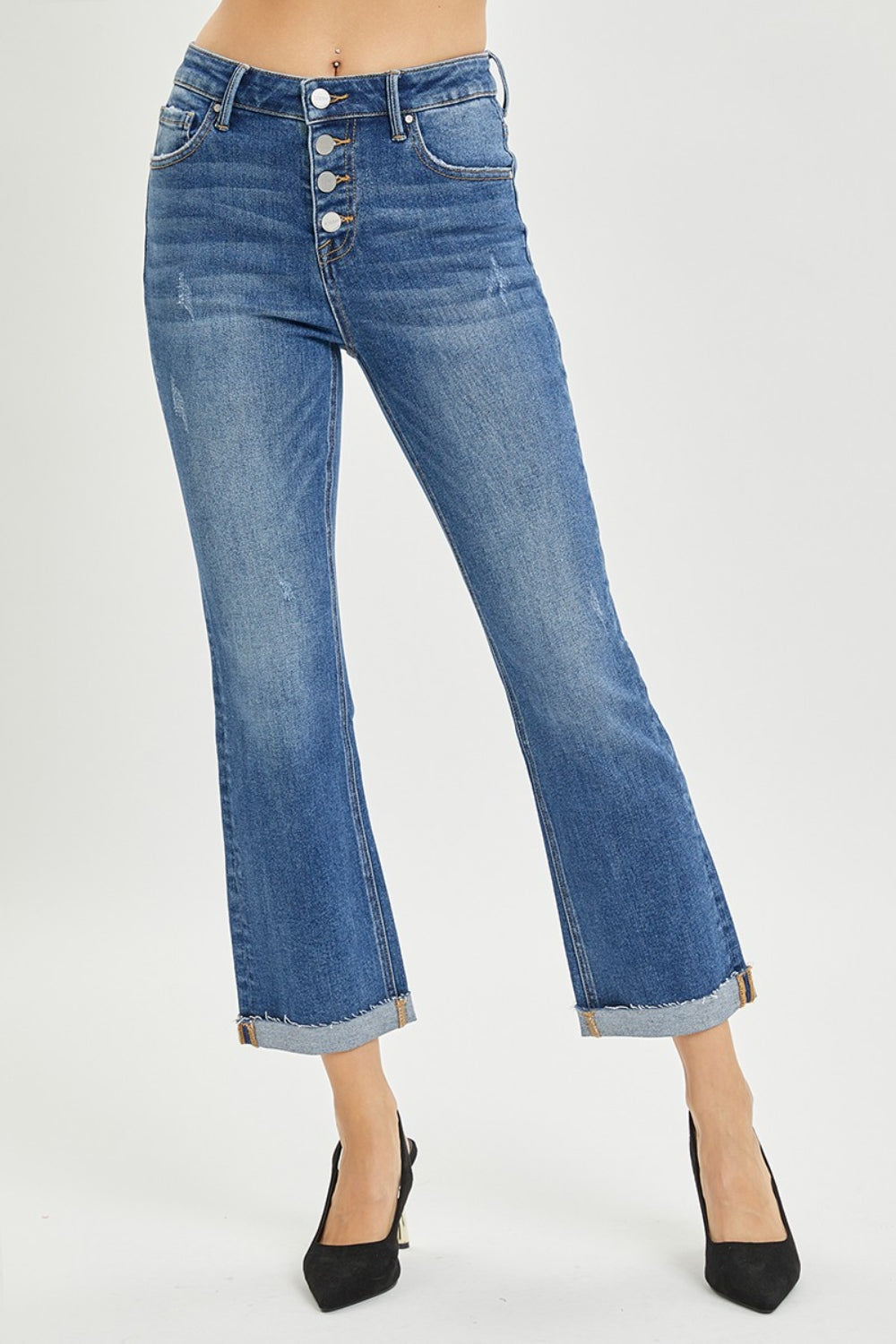 Florence Button Fly Cropped Bootcut Jeans