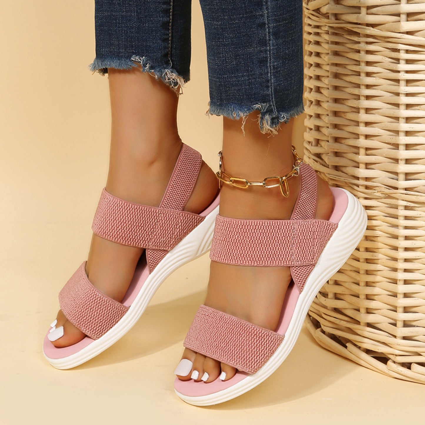 PREORDER- Rubber Open Toe Low Heel Sandals