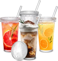 Combler 12 oz Glass Cups with Lids and Straws **FINAL SALE**
