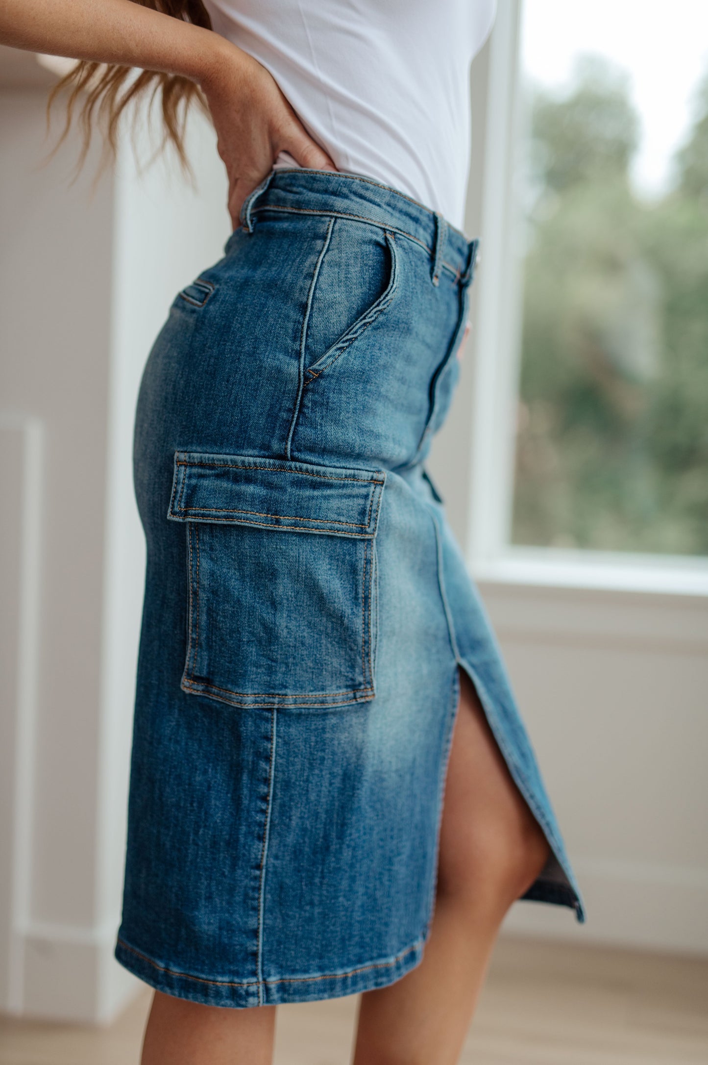 Always Be There Cargo Denim Skirt