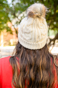 Cable Knit Cuffed Beanie In Ivory **FINAL SALE**