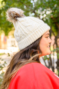 Cable Knit Cuffed Beanie In Ivory **FINAL SALE**