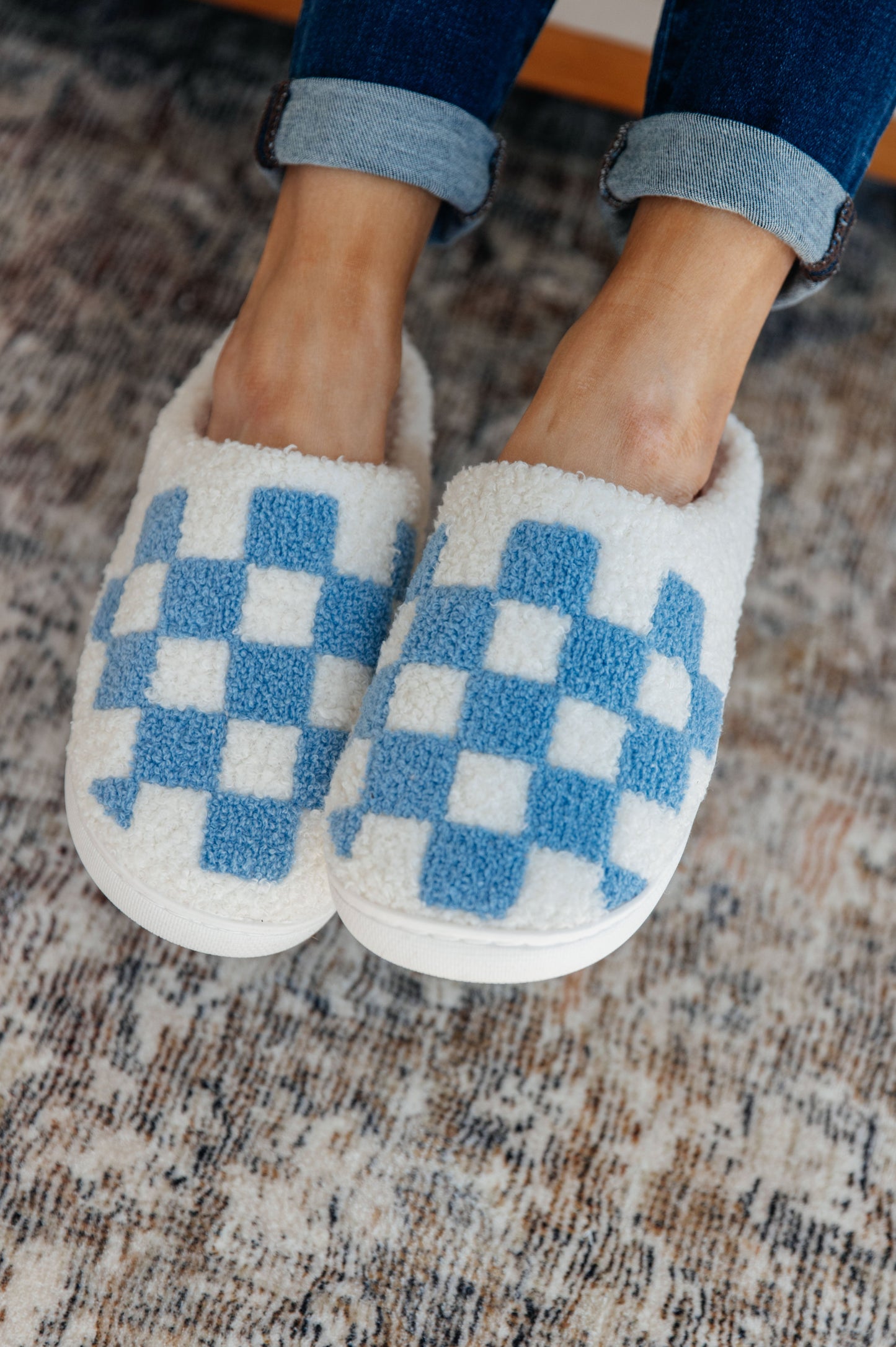 Checked Out Slippers in Blue **FINAL SALE**