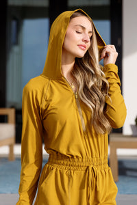 Getting Out Long Sleeve Hoodie Romper Gold Spice