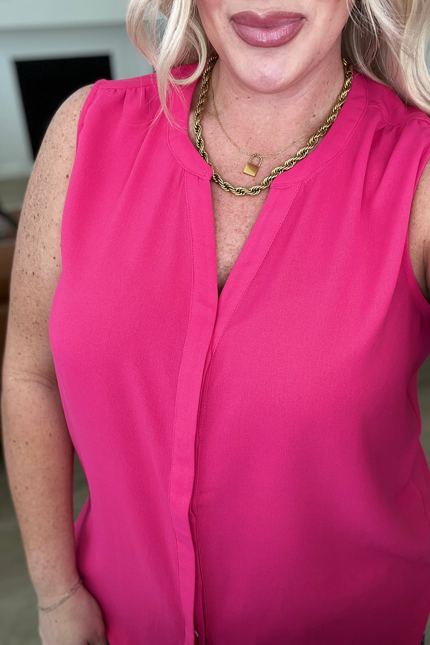 Love Me Now Sleeveless Blouse in Hot Pink