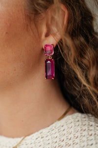 Sparkly Spirit Rectangle Crystal Earrings in Pink **FINAL SALE**
