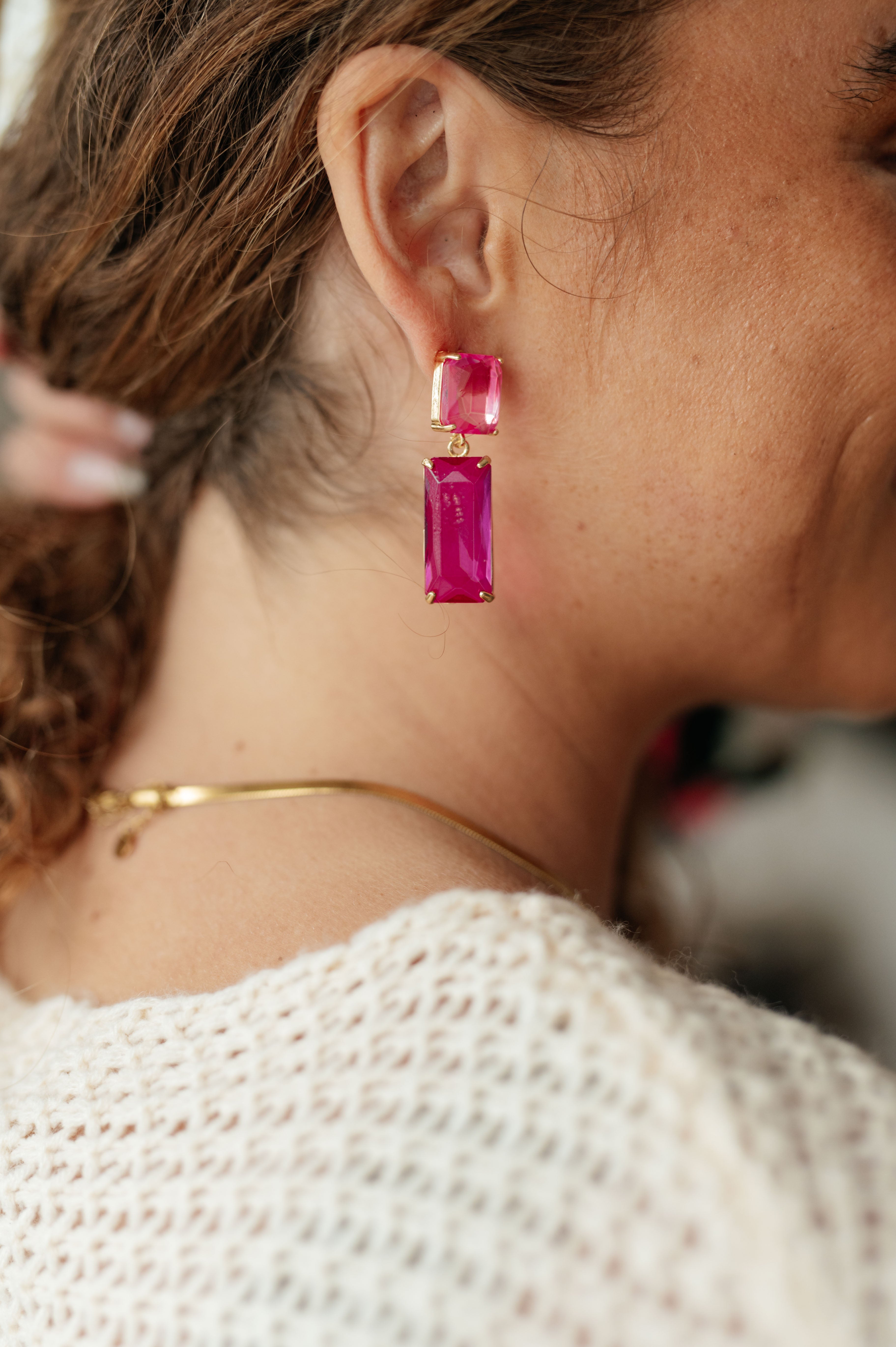 Sparkly Spirit Rectangle Crystal Earrings in Pink **FINAL SALE**