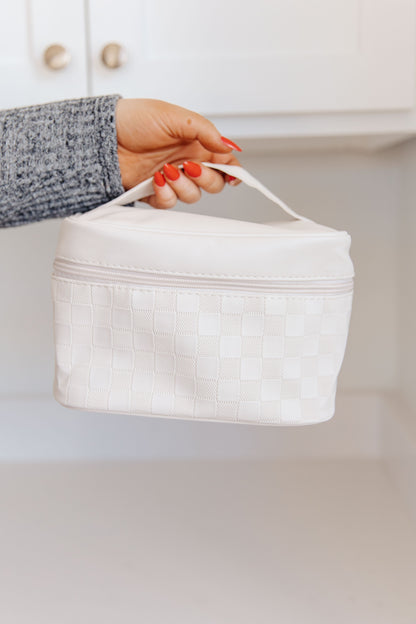 Subtly Checked Cosmetic Bags 3 Piece Set in Ivory **FINAL SALE**