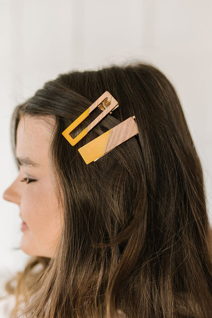 Two Tone Hair Clip Set in Yellow **FINAL SALE**