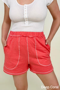 Zenana Contrast Stich Shorts with Pockets